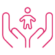 A pink and red icon of two hands holding a baby.